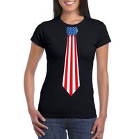 Zwart t-shirt met Amerika vlag stropdas dames - thumbnail