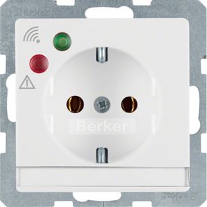Berker Q.1 stopcontact met randaarde, overspanningsbeveiliging en tekstveld enkel polarwit