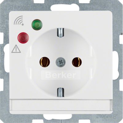 Berker Q.1 stopcontact met randaarde, overspanningsbeveiliging en tekstveld enkel polarwit