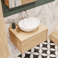 Mondiaz Lush Barco badmeubel Washed oak 60 cm 1 lade mdf 1 waskom midden 1 kraangat