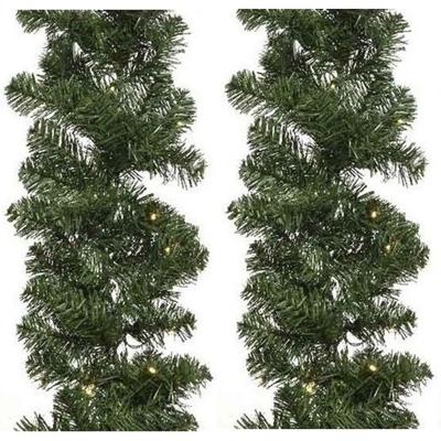 2x decoris dennenslinger guirlande - groen - 270 cm- guirlande - met verlichting - kerstslinger