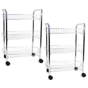 Set van 2x stuks verchroomde keuken trolleys met manden 50 x 26 x 63 cm