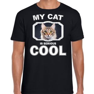 Bruine kat katten / poezen t-shirt my cat is serious cool zwart voor heren 2XL  -