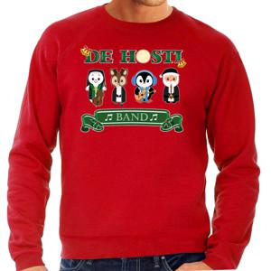 Foute Kersttrui/sweater voor heren - de hosti band - rood - kerstmuziek - band