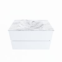 MONDIAZ VICA-DLUX 80cm badmeubel onderkast Talc 2 lades. Inbouw wastafel CLOUD midden 1 kraangat, kleur Glace.