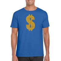 Gouden dollar / Gangster verkleed t-shirt / kleding blauw heren - thumbnail