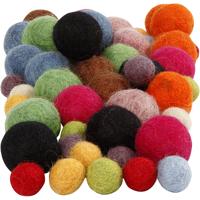 Creativ Company Wol kralen, d 10+20 mm, diverse kleuren, 52 stuk/ 1 doos