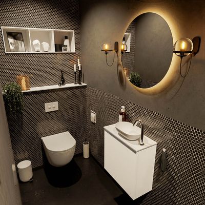 MONDIAZ FOWY toiletmeubel 50cm kleur talc. Waskom positie rechts kleur talc | talc. Met 1 kraangat