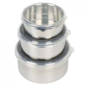 Round Nesting Trio Rvs Lekdicht Doorzichtig Deksel Set van 3 - Doorzichtig