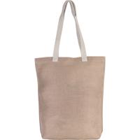Jute canvas katoenen schoudertasje - natural beige - 38 x 42 cm - lange ecru hengsels
