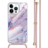 iPhone 14 Pro Max hoesje met rosegoud koord - Marmer paars