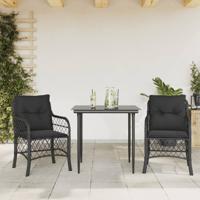 3-delige Bistroset met kussens poly rattan zwart