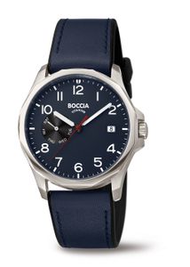 Boccia 3644-02 Horloge Titanium-Leder zilverkleurig-blauw 40 mm