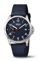 Boccia 3644-02 Horloge Titanium-Leder zilverkleurig-blauw 40 mm