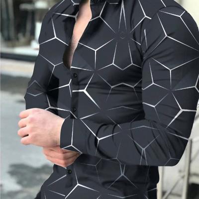 Bon&Bon Men's Geometric Print Long Sleeve Button Up Shirt - Black Black / L