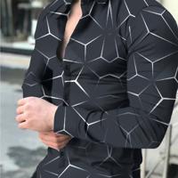 Bon&Bon Men's Geometric Print Long Sleeve Button Up Shirt - Black Black / L