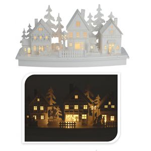 Houten kerstdorp wit met licht type 1