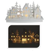 Houten kerstdorp wit met licht type 1 - thumbnail