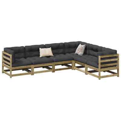 6-delige Loungeset met kussens geïmpregneerd grenenhout