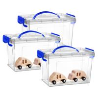 Opslagbox met deksel - 3x - transparant blauw - 6 liter - 25 x 19 x 17 cm - kunststof