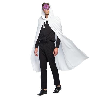 Venetiaans Gemaskerd bal verkleedkleding - Met oogmasker paars - Lange mantel wit - met capuchon