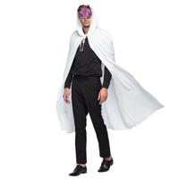 Venetiaans Gemaskerd bal verkleedkleding - Met oogmasker paars - Lange mantel wit - met capuchon