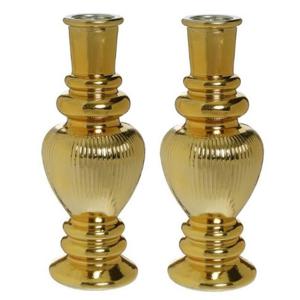 Bloemenvaas Venice - 2x - voor kleine stelen - gekleurd glas - ribbel goud - D5,7 x H15 cm