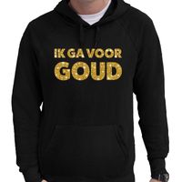 Ik ga voor GOUD glitter tekst hoodie zwart voor heren - thumbnail