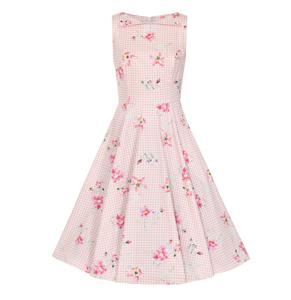 Hearts & Roses Catherine Floral Gingham Swing Dress Pink-XS