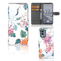 Nokia X30 Telefoonhoesje met Pasjes Bird Flowers