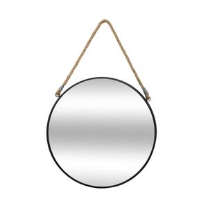 Spiegel/wandspiegel rond D38 cm metaal zwart met touw - Spiegels