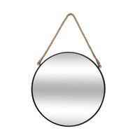 Spiegel/wandspiegel rond D38 cm metaal zwart met touw - Spiegels - thumbnail