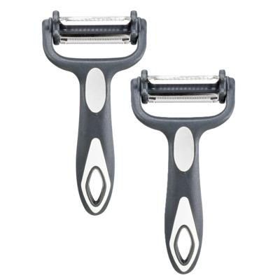 Dunschiller Profi - 2x - grijs/wit - kunststof - 15 cm - aardappelschiller met 3 mesjes