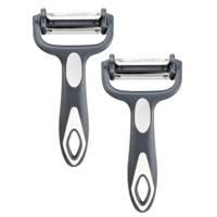 Dunschiller Profi - 2x - grijs/wit - kunststof - 15 cm - aardappelschiller met 3 mesjes