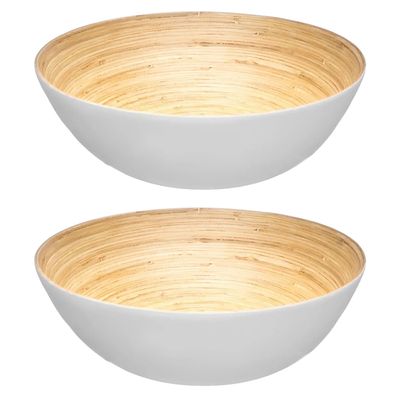 Secret de Gourmet 2x Slakom/serveer schaal- Bamboe - Wit - D30 cm