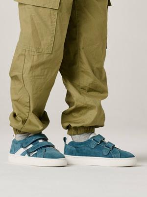 Leren sneakers met klittenband voor jongens kleutercollectie jeansblauw