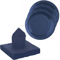Santex 20x taart/gebak bordjes/25x servetten - kobalt blauw - Feestbordjes