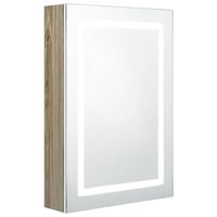 vidaXL Badkamerkast met spiegel en LED 50x13x70 cm wit en eikenkleurig - thumbnail
