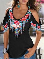 V Nek Loszittend Bloemen Topjes - thumbnail