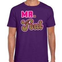 Bellatio Decorations verkleed t-shirt voor heren - Mr. Fout met panterprint - paars/roze - carnaval 2XL  -