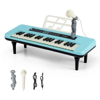 Elektronische Piano met 37 Toetsen Voor Kinderen Draagbaar Instrument Met Microfoon Muziekstandaard En Afneembare Standaard-Blauw
