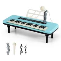 Elektronische Piano met 37 Toetsen Voor Kinderen Draagbaar Instrument Met Microfoon Muziekstandaard En Afneembare Standaard-Blauw