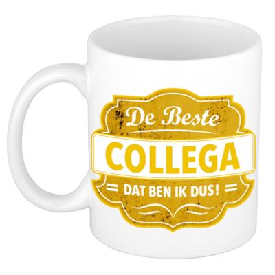 De beste collega dat ben ik dus - cadeau koffiemok - beker - wit met geel embleem - 300 ml