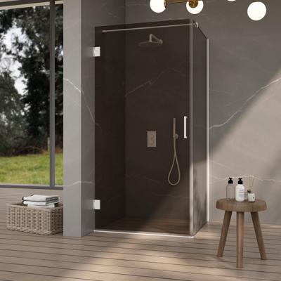 Fortifura Galeria Douchecabine - 90x90x200cm - scharnieren - deurgreep - vlak - rookglas - Mat wit SW1122558/SW1122562/SW797906/SW797938