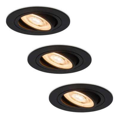 Set van 3 Miro LED inbouwspots - 3,8W 270lm - Extra plat 58mm - GU10 LED Module - 2700K warm wit - Dimbaar - Kantelbaar - Voor binnen - Zwart