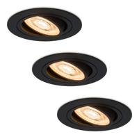 Set van 3 Miro LED inbouwspots - 3,8W 270lm - Extra plat 58mm - GU10 LED Module - 2700K warm wit - Dimbaar - Kantelbaar - Voor binnen - Zwart