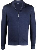 Barba cardigan en laine vierge à fermeture zippée - Bleu