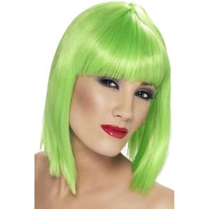 Neon groene damespruik met pony