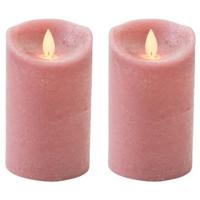 Led kaars/stompkaars - 2x - oudroze - H12,5 x D7,5 cm - wax - warm wit licht - bewegende vlam