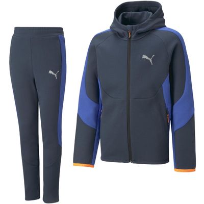 PUMA Evostripe Trainingspak Kids Donkerblauw Blauw Oranje PUMA Evostripe Trainingspak Kids Donkerblauw Blauw Oranje